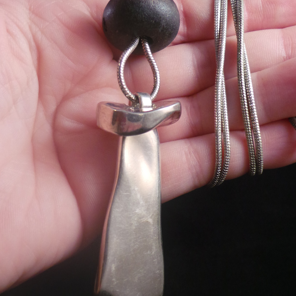 Chicos Silver Black Beaded Chain Necklace Pendant